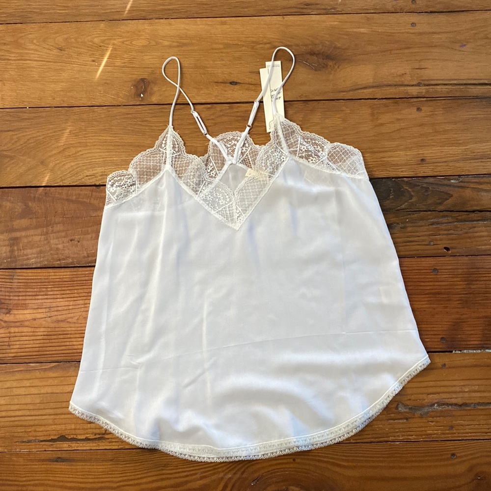 NWT white Lovestitch Small white lace trimmed camisole with adjustable straps